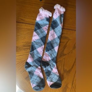 Hot Topic Argyle Pink and Gray Socks